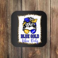 Blue Gold Vibes Only Football Leopard Football Coaster