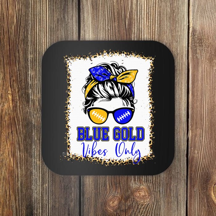 Blue Gold Vibes Only Football Leopard Football Coaster