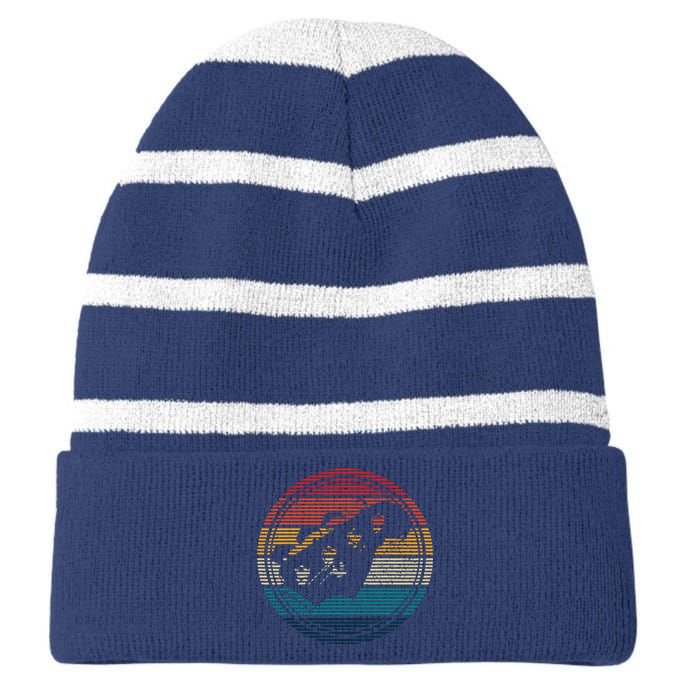 Bass Guitar Vintage Retro Funny Bass Player Bassist Gift Striped Beanie with Solid Band