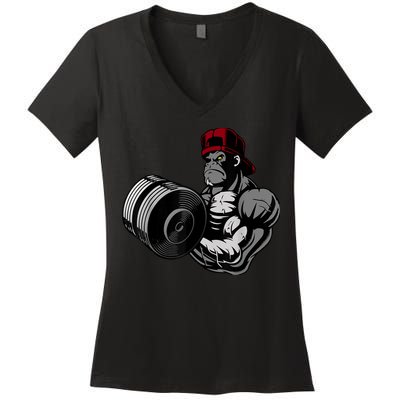 Bodybuilding Gorilla Vegan Workout Gym Bodybuilder Women's V-Neck T-Shirt