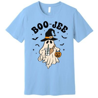 Boojee Ghost With Coffee In Witch Hat Halloween Ghost Boo Gift Premium T-Shirt