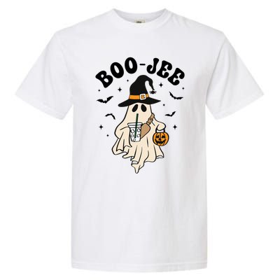 Boojee Ghost With Coffee In Witch Hat Halloween Ghost Boo Gift Garment-Dyed Heavyweight T-Shirt