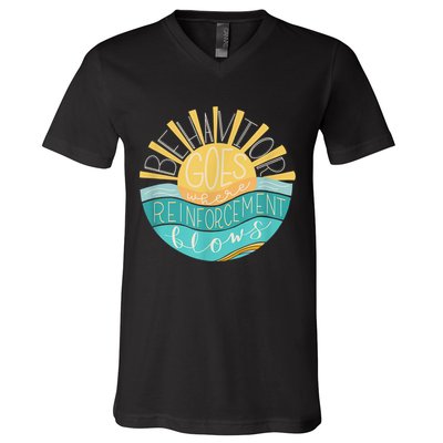 Behavior Goes Where Reinforcement Flows BCBA RBT SPED Para V-Neck T-Shirt