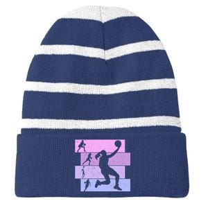 Basketball Girl Wo Striped Beanie with Solid Band