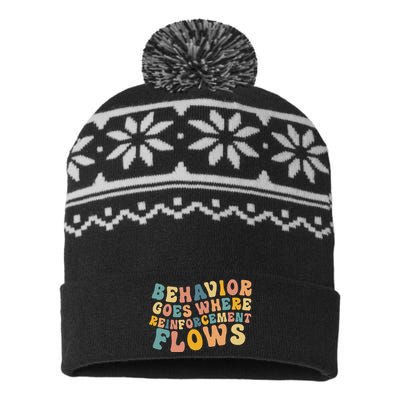 Behavior Goes Where Reinforcement Flows Retro BCBA ABA USA-Made Snowflake Beanie