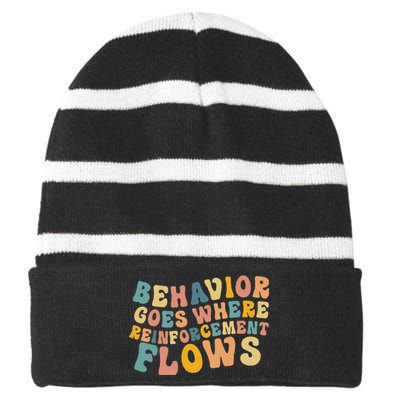 Behavior Goes Where Reinforcement Flows Retro BCBA ABA Striped Beanie with Solid Band