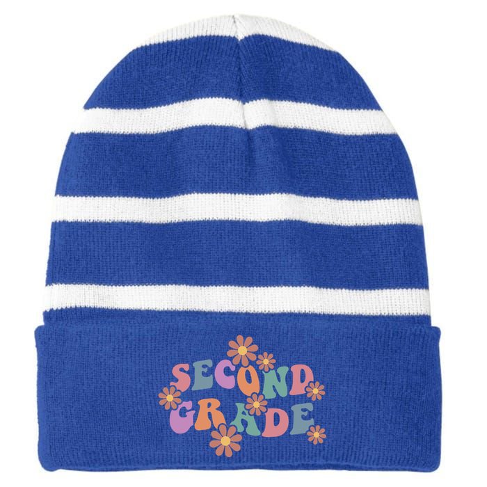 Boho Groovy Wavy Second Grade Cute Gift Striped Beanie with Solid Band