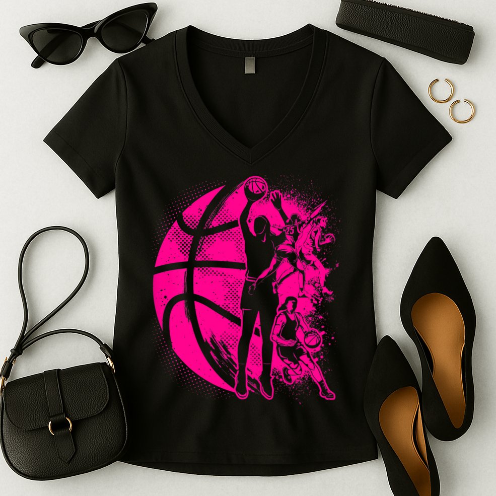 Basketball Girl Wo Female Basketball Team Women's V-Neck T-Shirt