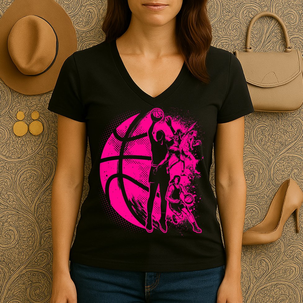 Basketball Girl Wo Female Basketball Team Women's V-Neck T-Shirt