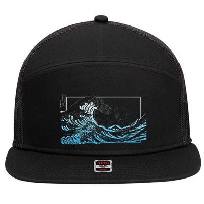 Blue Great Wave Off Kanagawa 7 Panel Mesh Trucker Snapback Hat