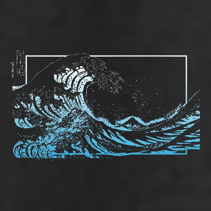 Blue Great Wave Off Kanagawa 7 Panel Mesh Trucker Snapback Hat
