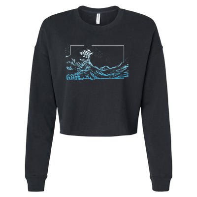 Blue Great Wave Off Kanagawa Cropped Pullover Crew