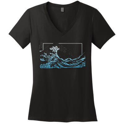 Blue Great Wave Off Kanagawa Women's V-Neck T-Shirt