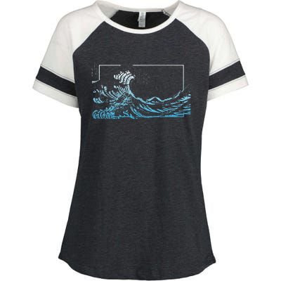 Blue Great Wave Off Kanagawa Enza Ladies Jersey Colorblock Tee