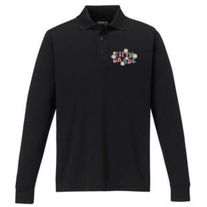 Boho Groovy Wavy Fifth Grade Gift Performance Long Sleeve Polo