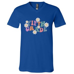 Boho Groovy Wavy Fifth Grade Gift V-Neck T-Shirt