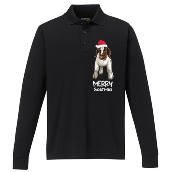 Boer goat Xmas Merry Goatmas  Performance Long Sleeve Polo