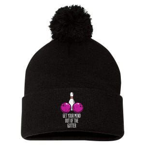 Bowling Get Your Mind Out Of Gutter Funny Bowler Pom Pom 12in Knit Beanie