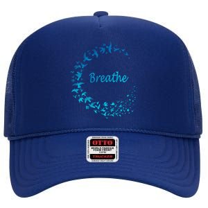 Breathe Gym Yoga Gift Just Breathe Inhale Exhale High Crown Mesh Back Trucker Hat