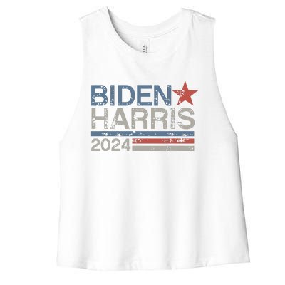 Biden Harris 2024 Retro Vintage Distressed Design Women's Racerback Cropped Tank