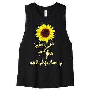 Biden Harris 2024 Peace Love Equality Hope Diversity Flower Women's Racerback Cropped Tank