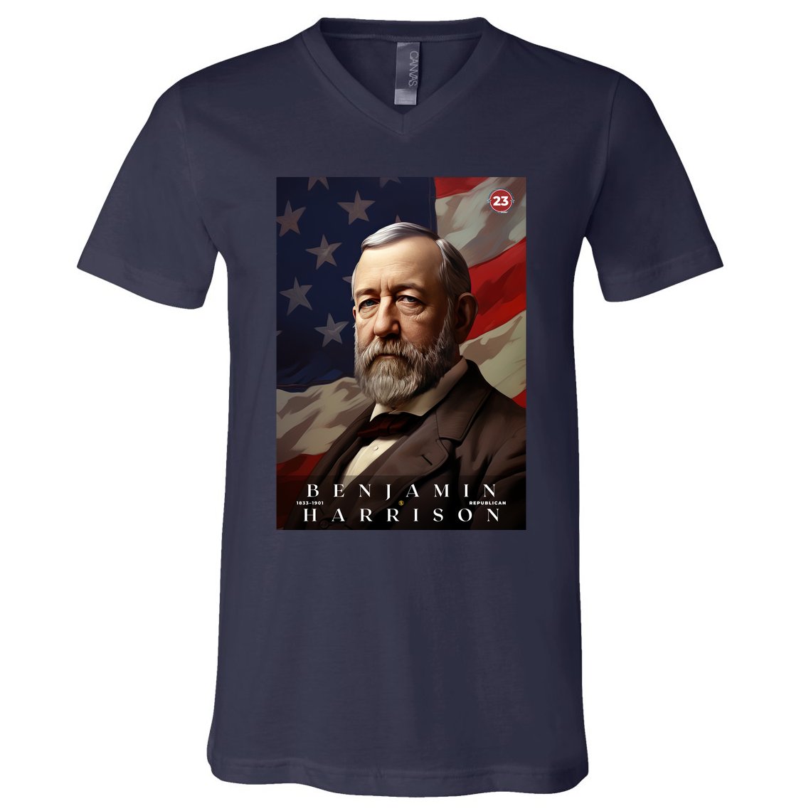 Benjamin Harrison 23rd President Of The United States Portrait V-Neck T-Shirt