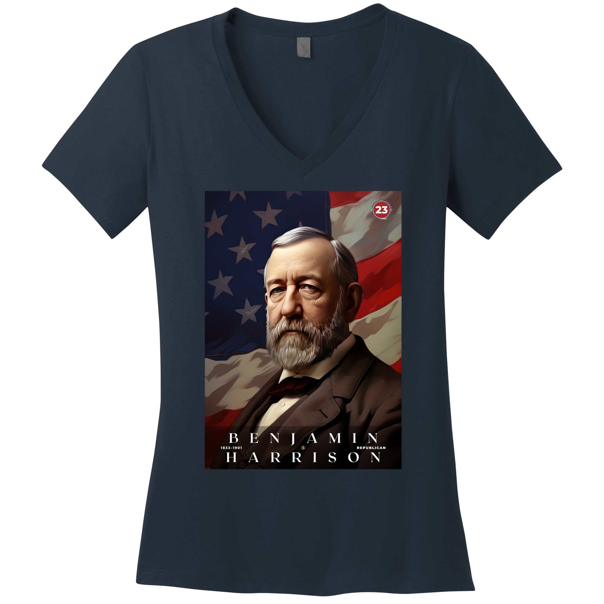 Benjamin Harrison 23rd President Of The United States Portrait Women's V-Neck T-Shirt