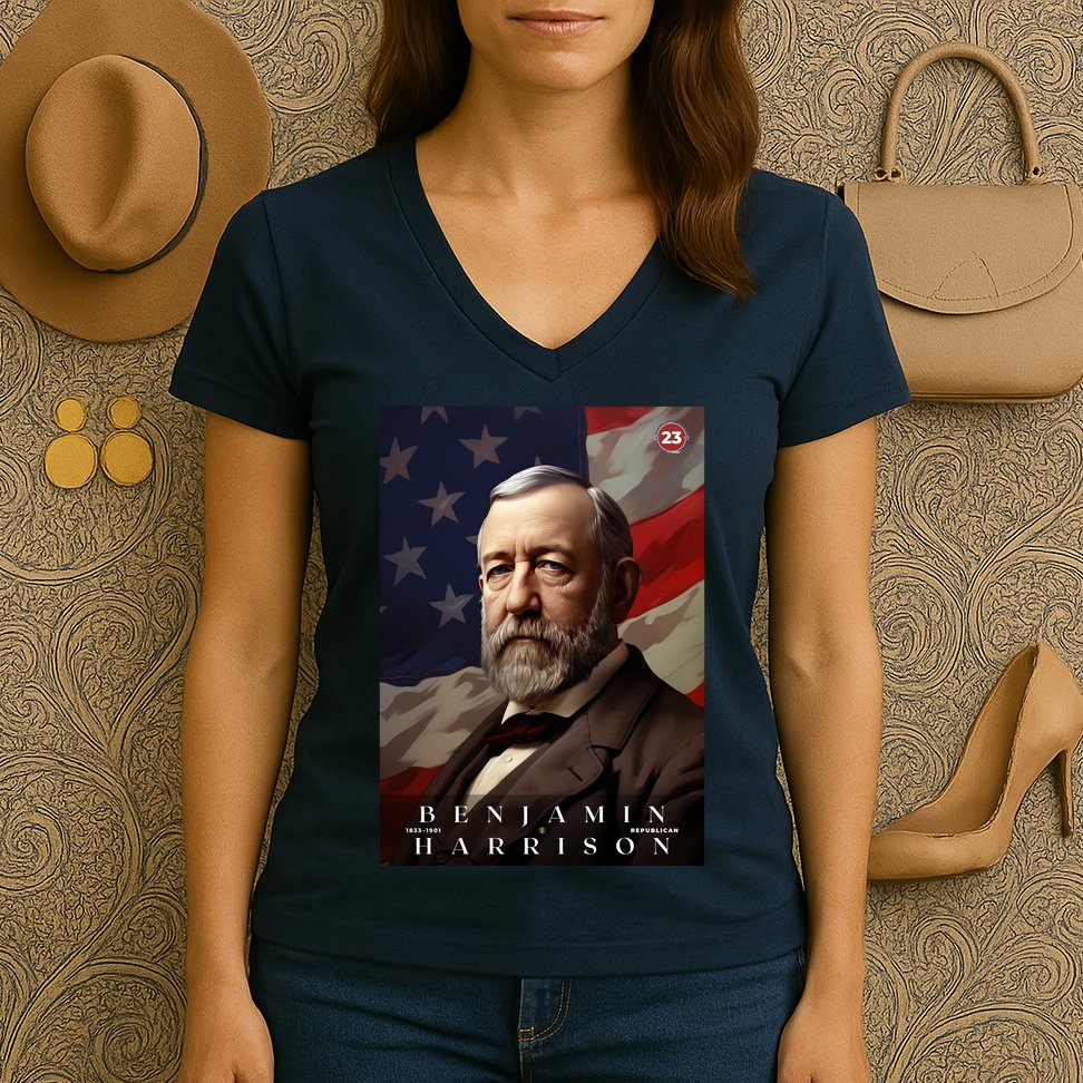 Benjamin Harrison 23rd President Of The United States Portrait Women's V-Neck T-Shirt