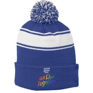 Biden Harris 2020 Joe Kamala Lgbt We Rise Together Equality Meaningful Gift Stripe Pom Pom Beanie