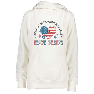 Brave Hearts 4th Of July Womens Funnel Neck Pullover Hood