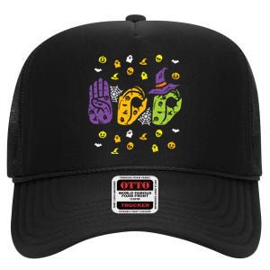 Boo Hands American Sign Language Pride Asl Halloween High Crown Mesh Back Trucker Hat