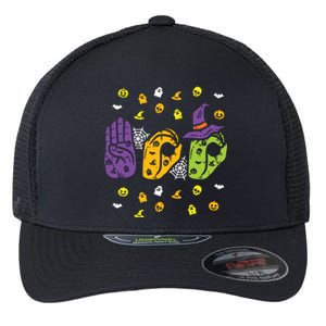 Boo Hands American Sign Language Pride Asl Halloween Flexfit Unipanel Trucker Cap