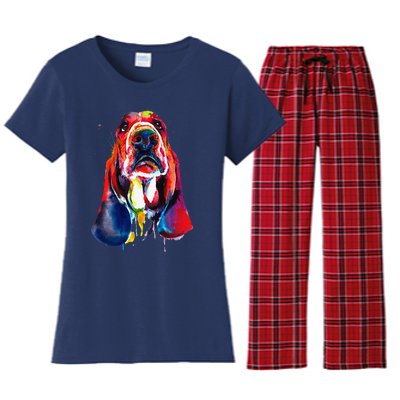 Basset Hound Artistic Funny Dog Cute Sweet Gift Birthday Women's Flannel Pajama Set