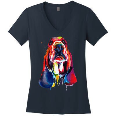 Basset Hound Artistic Funny Dog Cute Sweet Gift Birthday Women's V-Neck T-Shirt