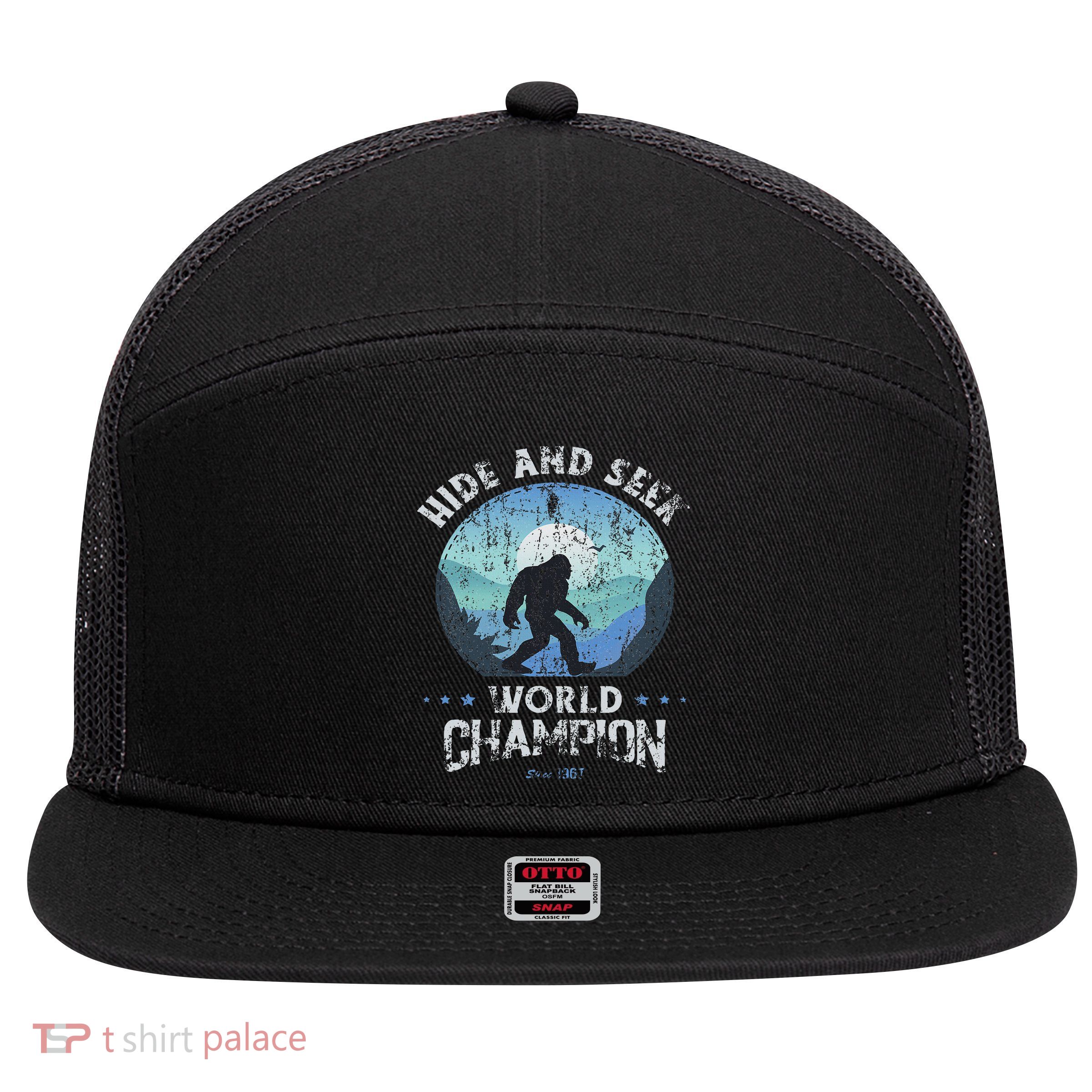 Bigfoo Hide And Seek, Bigfoot Hide And Seek Champion 7 Panel Mesh Trucker Snapback Hat