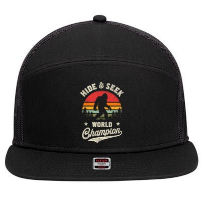 Bigfoot Hide And Seek World Champion Sasquatch Retro Vintage 7 Panel Mesh Trucker Snapback Hat