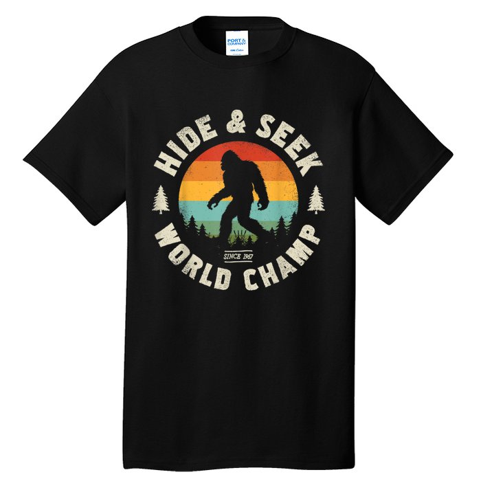 Bigfoot Hide And Seek World Champion Sasquatch Retro Vintage Tall T-Shirt