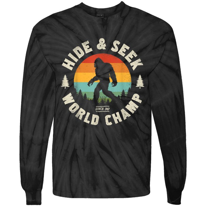 Bigfoot Hide And Seek World Champion Sasquatch Retro Vintage Tie-Dye Long Sleeve Shirt