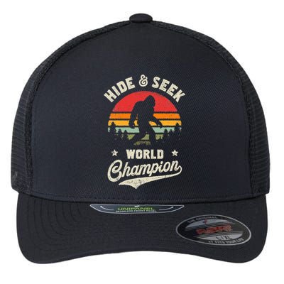 Bigfoot Hide And Seek World Champion Sasquatch Retro Vintage Flexfit Unipanel Trucker Cap