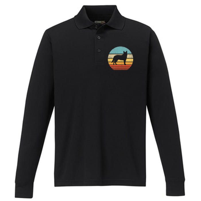 Blue Heeler Australian Cattle Dog Retro Vintage 70s Sunset Performance Long Sleeve Polo