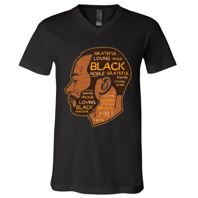 Black History Afro Man Words African American Father Dad V-Neck T-Shirt