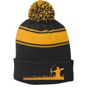 Bow Hunting Archer In Grass Archery Hunter Stripe Pom Pom Beanie