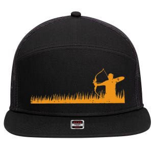 Bow Hunting Archer In Grass Archery Hunter 7 Panel Mesh Trucker Snapback Hat