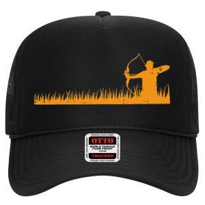 Bow Hunting Archer In Grass Archery Hunter High Crown Mesh Back Trucker Hat