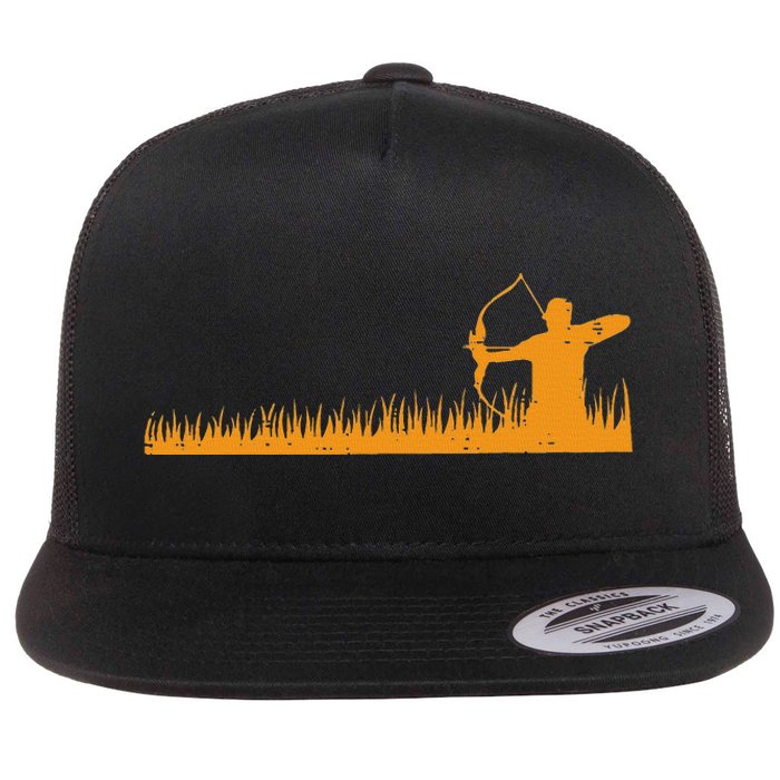 Bow Hunting Archer In Grass Archery Hunter Flat Bill Trucker Hat