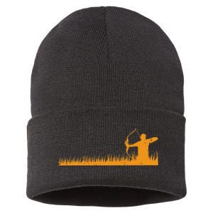 Bow Hunting Archer In Grass Archery Hunter Sustainable Knit Beanie