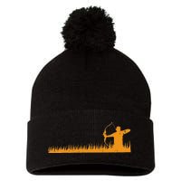 Bow Hunting Archer In Grass Archery Hunter Pom Pom 12in Knit Beanie