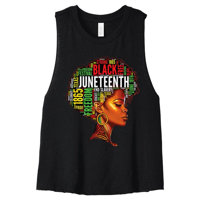 Black History Afro Queen Melanin Word Art Wo Juneteenth Women's Racerback Cropped Tank