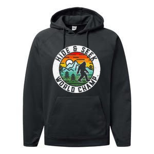 Bigfoot Hide And Seek World Champ Sasquatch Silhouette Performance Fleece Hoodie