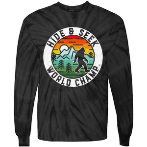 Bigfoot Hide And Seek World Champ Sasquatch Silhouette Tie-Dye Long Sleeve Shirt